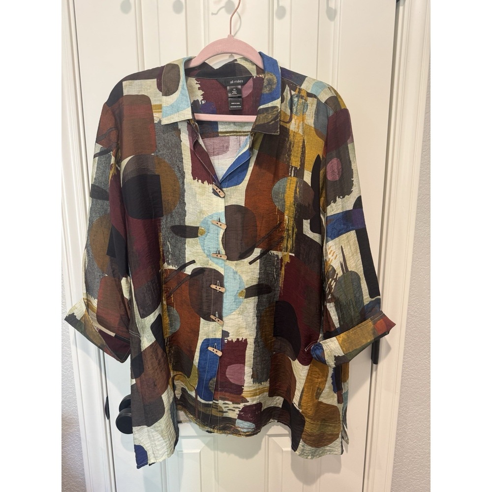Ali Miles Tunic‎ Top Swing Tent Pockets 1X Abstract Art Teacher Funky
